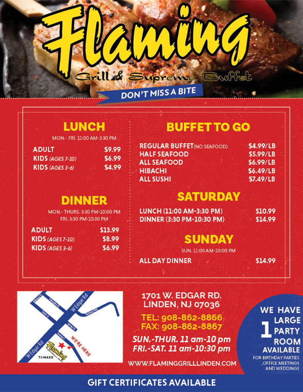 flaming grill and buffet menu